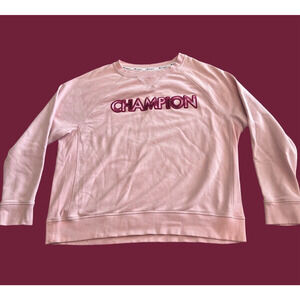 CHAMPION SPELLOUT Campus French Terry Cotton Sweatshirt, Pink| Women's Size: 1X